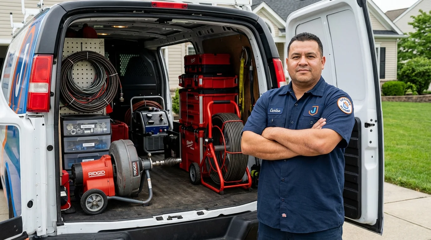 Professional drain cleaning equipment and Johns Plumbing LLC plumber in Elon