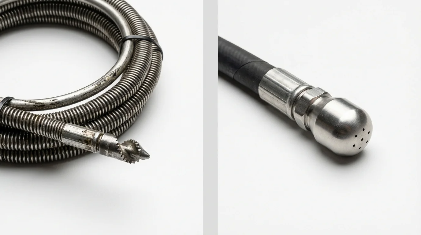 Drain snake cable and hydro jetting nozzle used for drain cleaning in Elon, NC