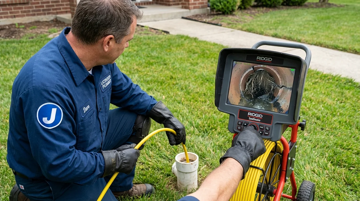 Sewer camera inspection being performed by Johns Plumbing LLC in Elon