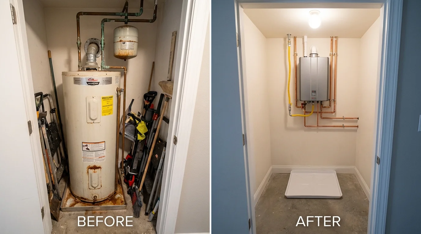 Tank water heater versus wall-mounted tankless unit comparison for Elon, NC homeowners