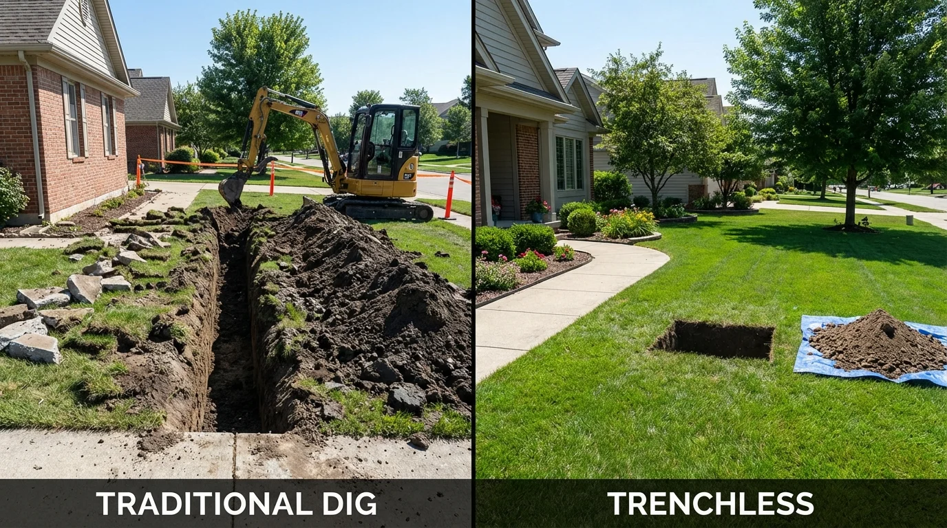 Trenchless sewer repair with minimal yard damage versus traditional excavation in Elon, NC